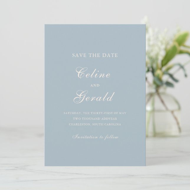 Save The Date Mariage élégant photo bleu classique (Debout devant)