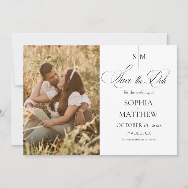 Save The Date Mariage élégant photo Monogramme Classique  (Devant)