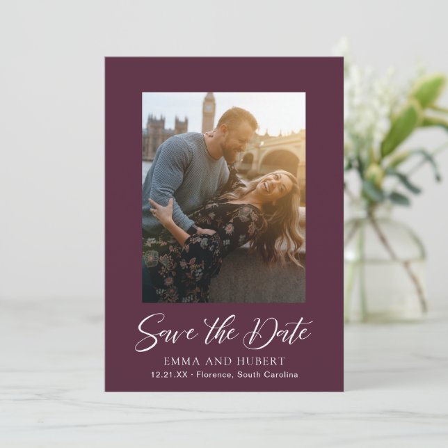 Save The Date Mariage Élégant Photo Violet Classique (Debout devant)
