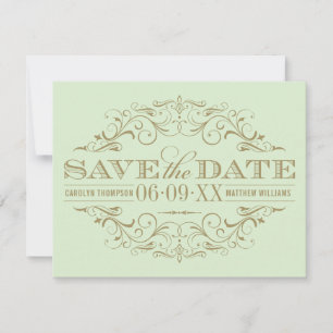 Save The Date Mariage Élégant Pistache Or Orné de Flourish