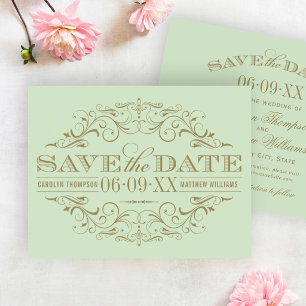 Save The Date Mariage Élégant Pistache Or Orné de Flourish