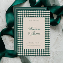 Mariage Élégant Rétro à Carreaux Vert Beige