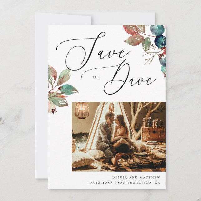 Save The Date Mariage Élégant Romantique d'Automne | Photo Aquar (Devant)
