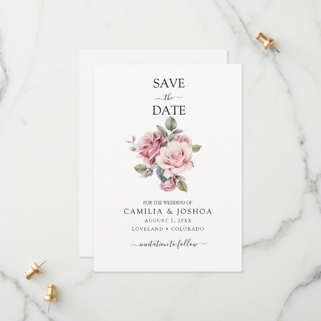 Save The Date Mariage Élégant Romantique Moderne Chic Rose Rose  (Devant/Arrière en situation)