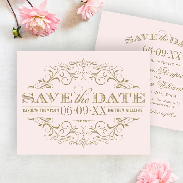 Save The Date Mariage Élégant Rose Ballet Doré Flourish (Créateur téléchargé)