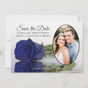 Save The Date Mariage élégant rose bleu marine et photo ovale