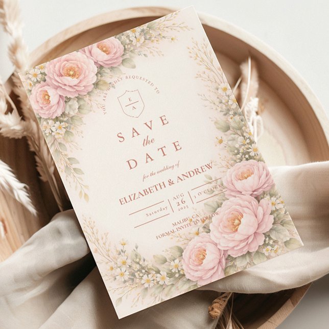 Save The Date Mariage Élégant Rose de Jardin Rose (Créateur téléchargé)