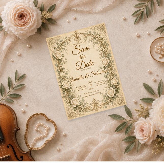 Save The Date Mariage Élégant Rose d'Ivoire (Créateur téléchargé)