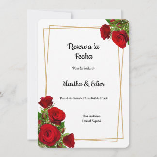 Save The Date Mariage Élégant Roses Rouges Formel