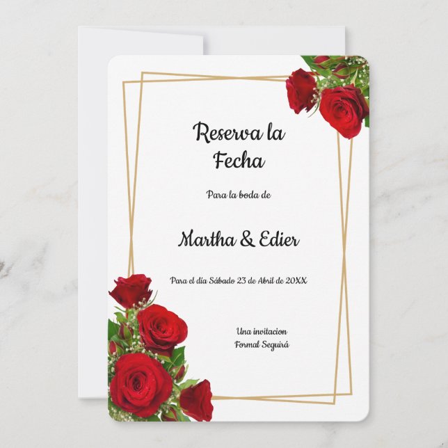 Save The Date Mariage Élégant Roses Rouges Formel  (Devant)