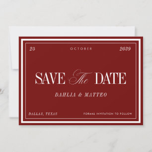 Save The Date Mariage Élégant Rouge Vin Vintage Rétro Vieille Fo