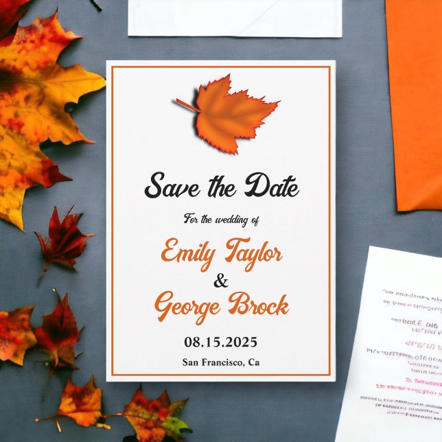 Save The Date Mariage Élégant Rustique Automne Feuilles Chic (Créateur téléchargé)