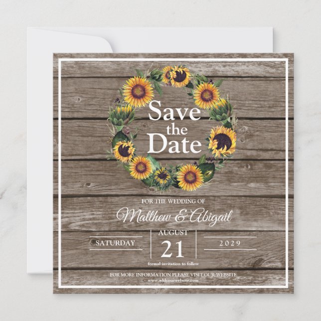 Save The Date Mariage Élégant Rustique Tournesol (Devant)