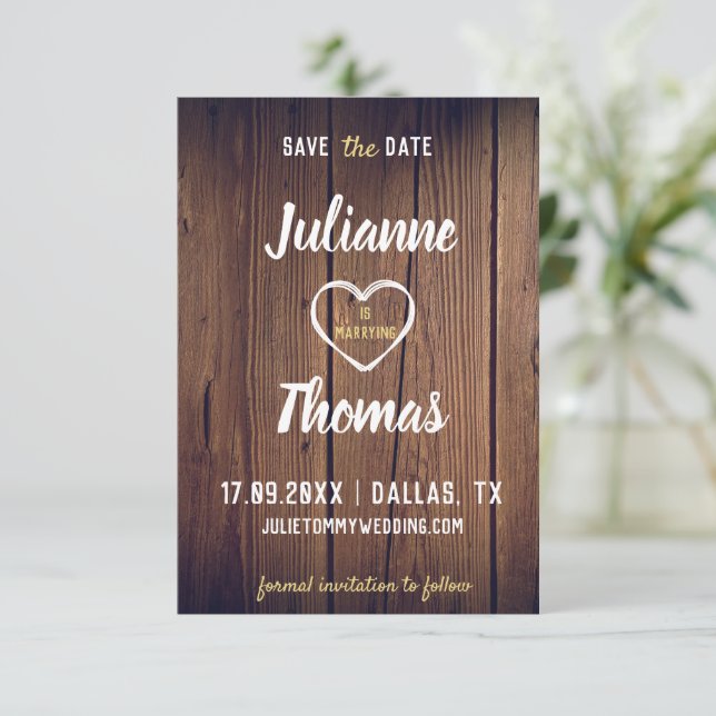 Save The Date Mariage Élégant Rustique Typographie Sans Photo (Debout devant)