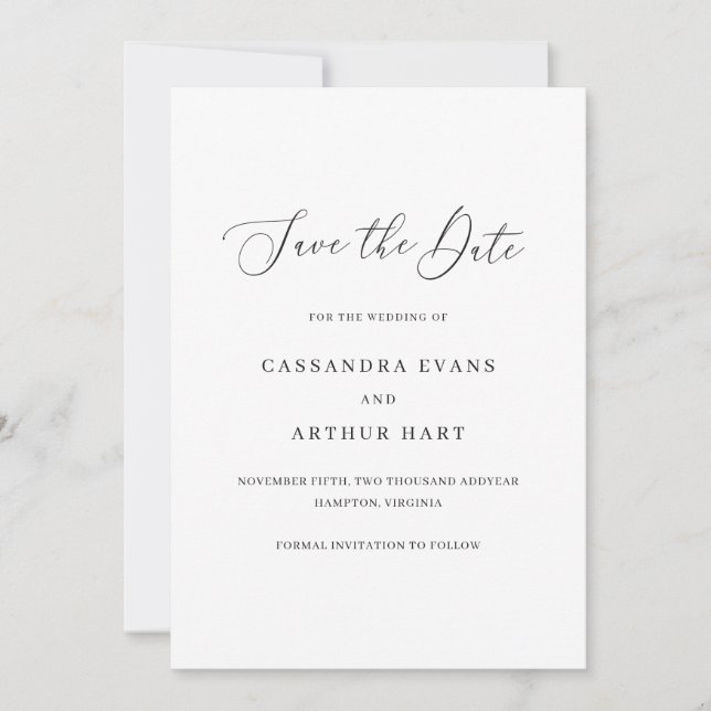 Save The Date Mariage Élégant Simple Classique (Devant)
