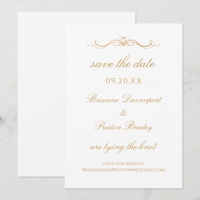 Save The Date Mariage Élégant Simple Or & Blanc Script (Devant / Derrière)