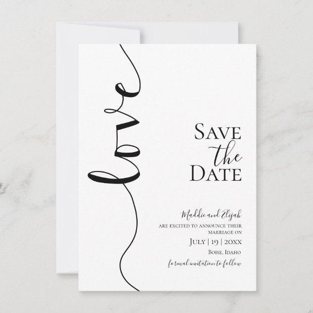 Save The Date Mariage, Élégant, Simple, Typographie, Écriture, (Devant)