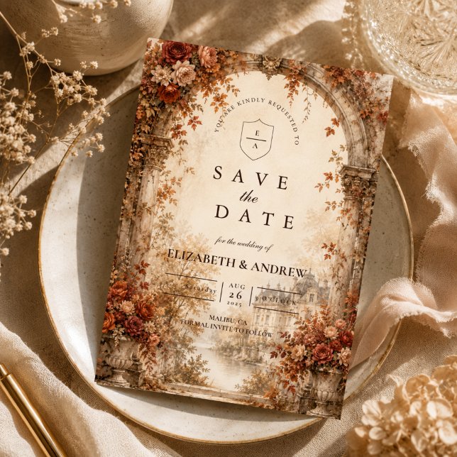 Save The Date Mariage Élégant sous une Arche d'Automne (Créateur téléchargé)
