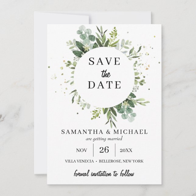 Save The Date Mariage élégant succulent verdure sauver la date (Devant)