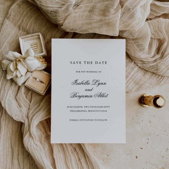 Save The Date Mariage Élégant Traditionnel Noir et Blanc Formel (Créateur téléchargé)