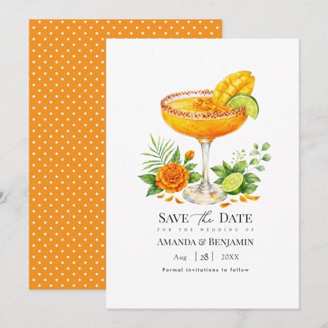 Save The Date Mariage Élégant Tropical Mango Margarita (Devant / Derrière)