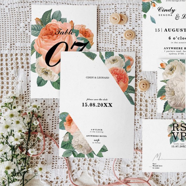 Save The Date Mariage Élégant Typographie Florale Classique (Créateur téléchargé)