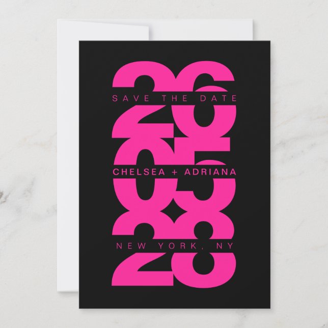 Save The Date Mariage Élégant Typographie Gras Rose Noir (Devant)