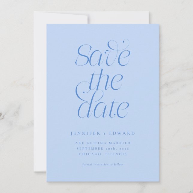 Save The Date Mariage élégant typographie moderne bleu givré (Devant)