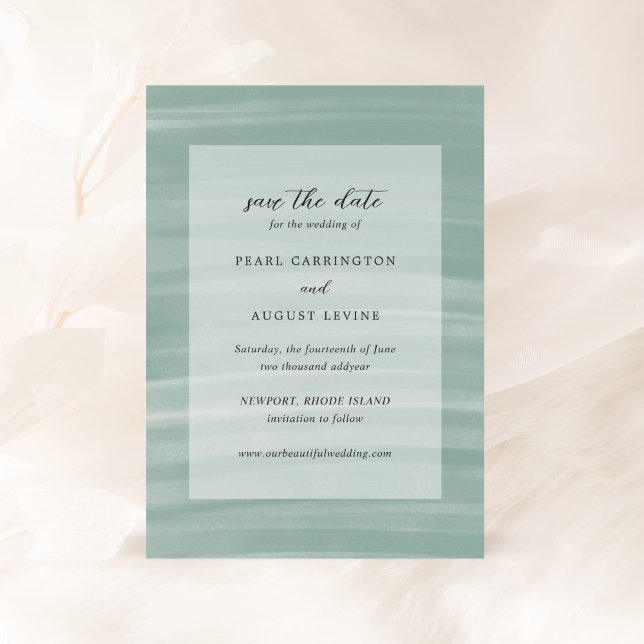 Save The Date Mariage Élégant Vert Assourdi Chic Côté Mer (Créateur téléchargé)