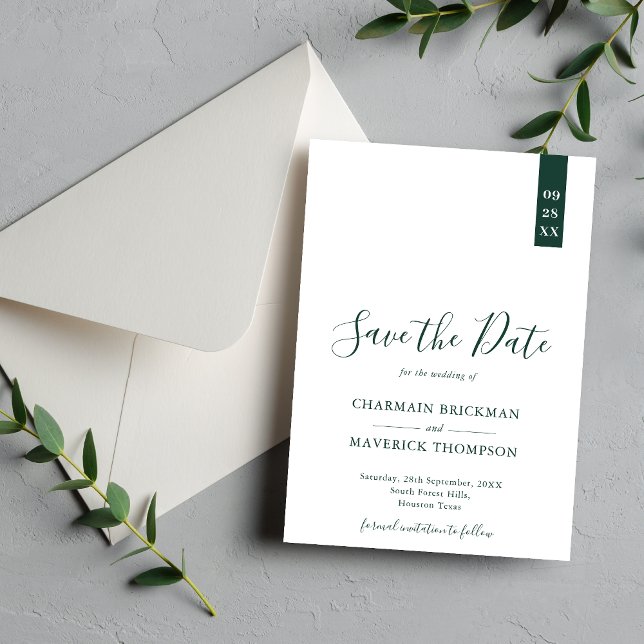 Save The Date Mariage élégant vert émeraude et blanc écriture (Créateur téléchargé)