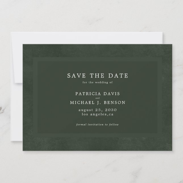 Save The Date Mariage élégant vert foncé (Devant)