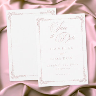 Save The Date Mariage Élégant Vintage Baroque Rose Poussiéreux