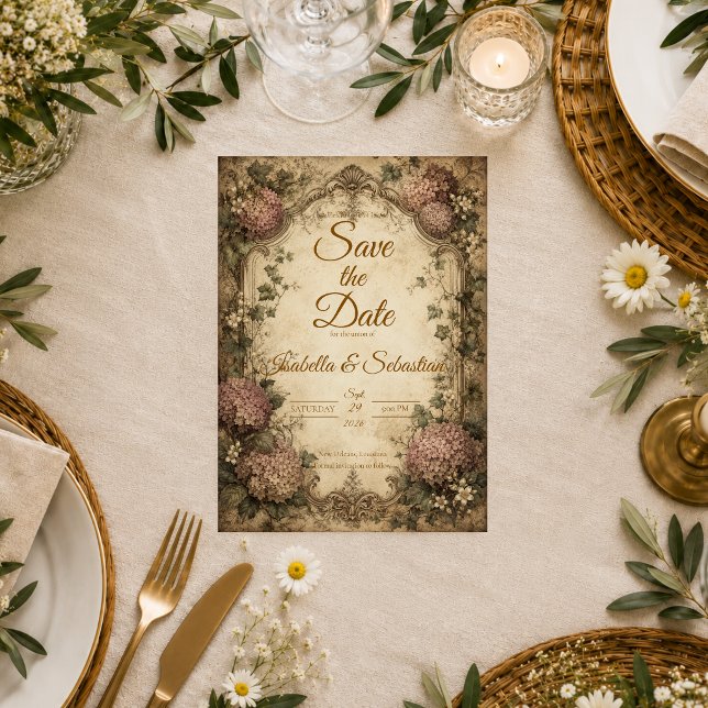 Save The Date Mariage Élégant Vintage Hydrangea (Créateur téléchargé)