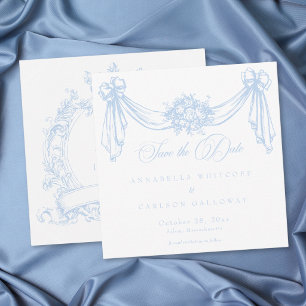 Save The Date Mariage élégant vintage rococo bleu français