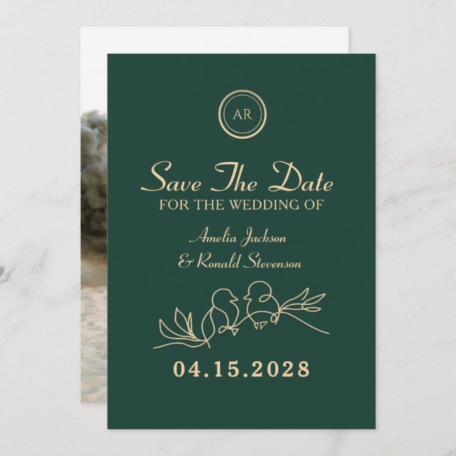 Save The Date Mariage Emerald Green (Devant / Derrière)