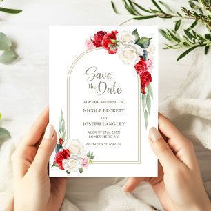 Save The Date Mariage en arc floral blanc rouge Enregistrer la d