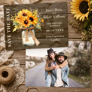 Save The Date Mariage en bois de grange à jarre de maçon au tour