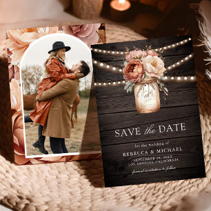 Save The Date Mariage en bois de grange fleuri en terre cuite ph