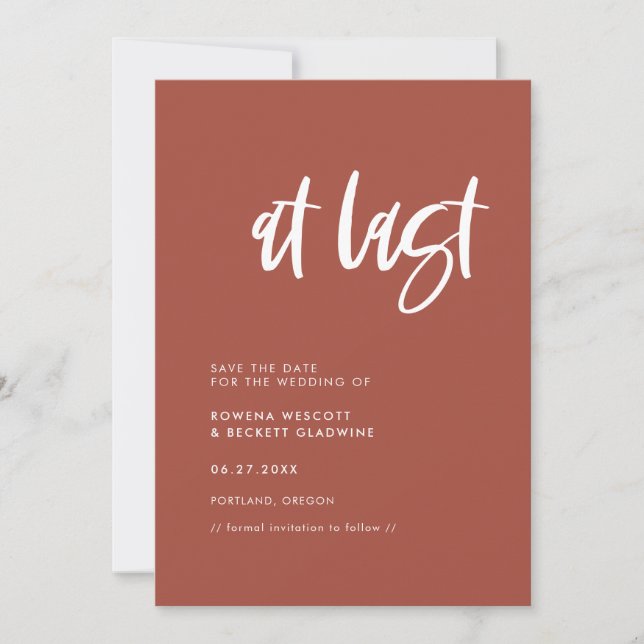 Save The Date Mariage en brique brûlée moderne élégant à dernier (Devant)