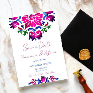 Save The Date Mariage en carreaux de Talavera espagnol bleu rose