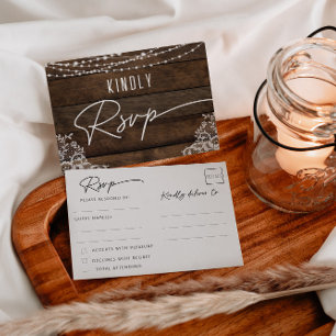 Save The Date Mariage en dentelle de bois rustique RSVP