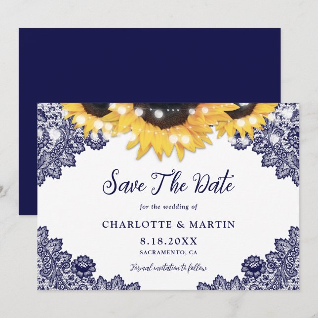 Save The Date Mariage en dentelle de tournesol rustique (Devant / Derrière)