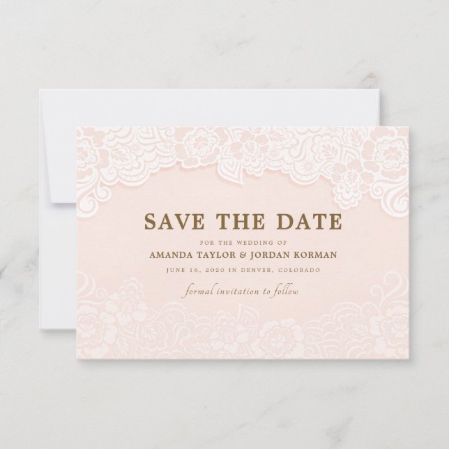 Save The Date Mariage en dentelle rose vif Sauvez la date (Devant)