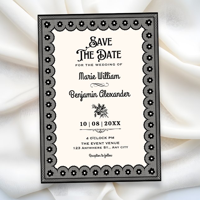 Save The Date Mariage en dentelle victorienne noire (Créateur téléchargé)