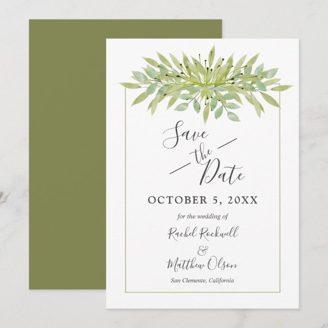 Save The Date Mariage en feuillage vert botanique Enregistrer la (Devant / Derrière)