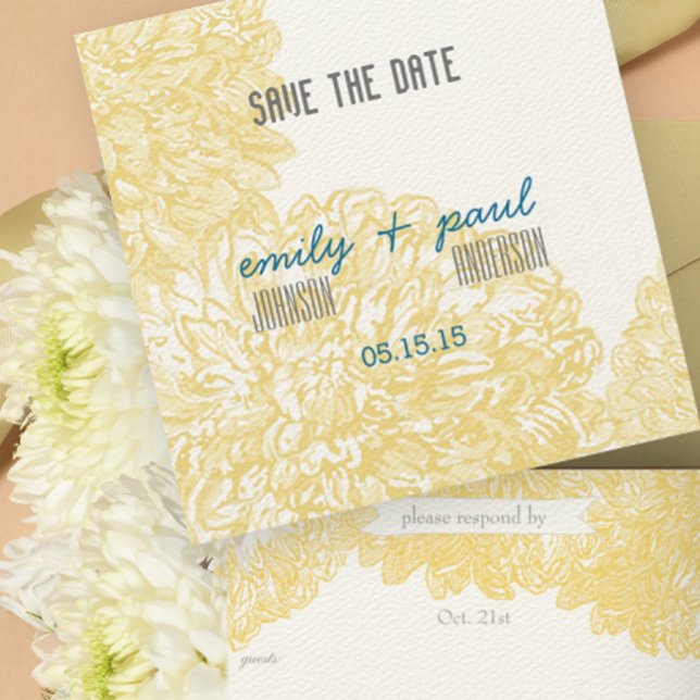 Save The Date Mariage en fleur Dahlia jaune Iris (Créateur téléchargé)
