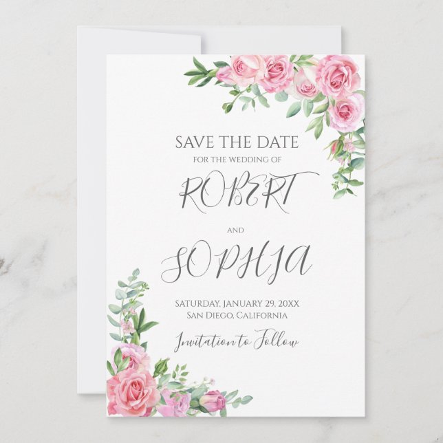 Save The Date Mariage en fleur rose (Devant)