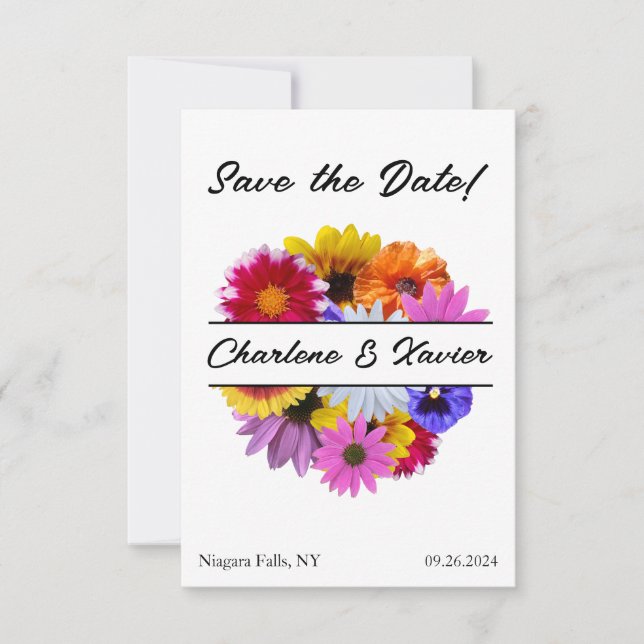 Save The Date Mariage en fleurs - Arrangement floral rond divisé (Devant)