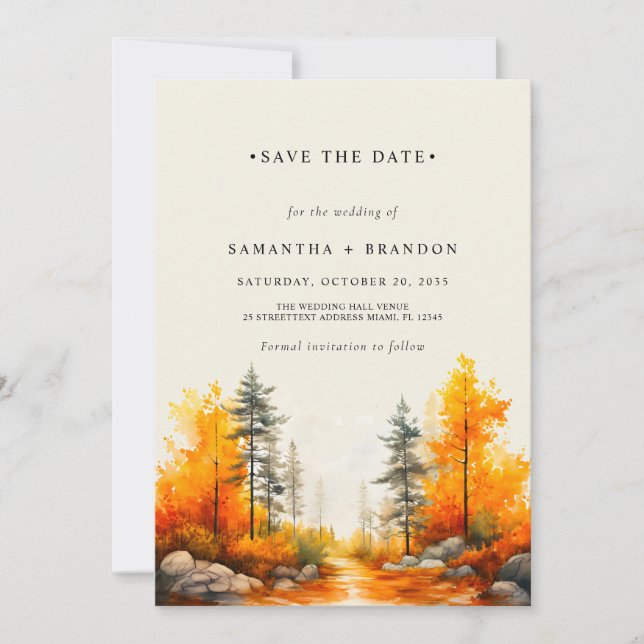 Save The Date Mariage en forêt aux couleurs de l'automne (Devant)