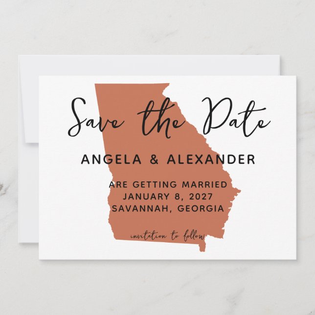 Save The Date Mariage en Géorgie Terracotta (Devant)